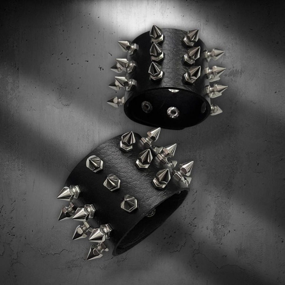 Black PU Spiked Bracelet Set